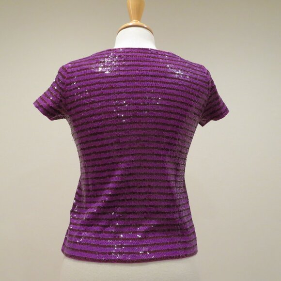 Women XXS Purple Sequins T-Shirt Top J.Crew Short Sleeve Crew Neck Sparkly Fun - Picture 6 of 11